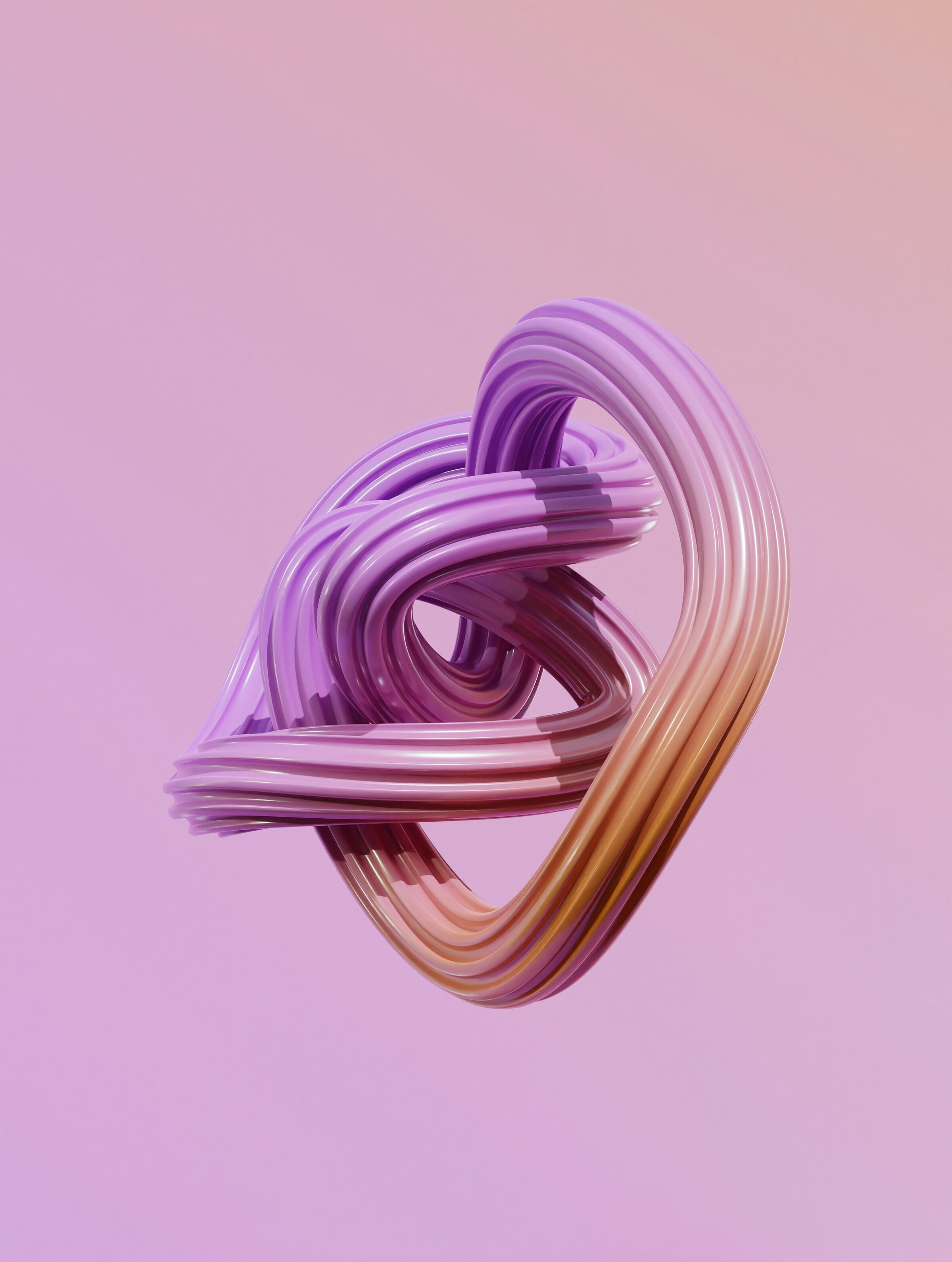 An abstract knotted 3D form in violet and amber