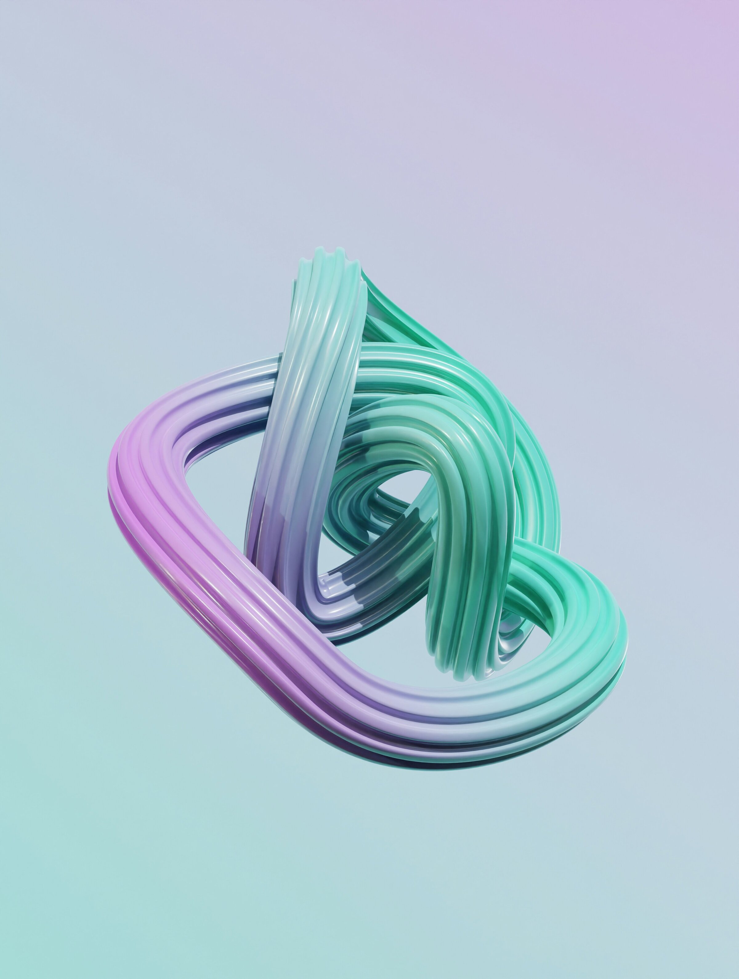 An abstract knotted 3D form in green and violet