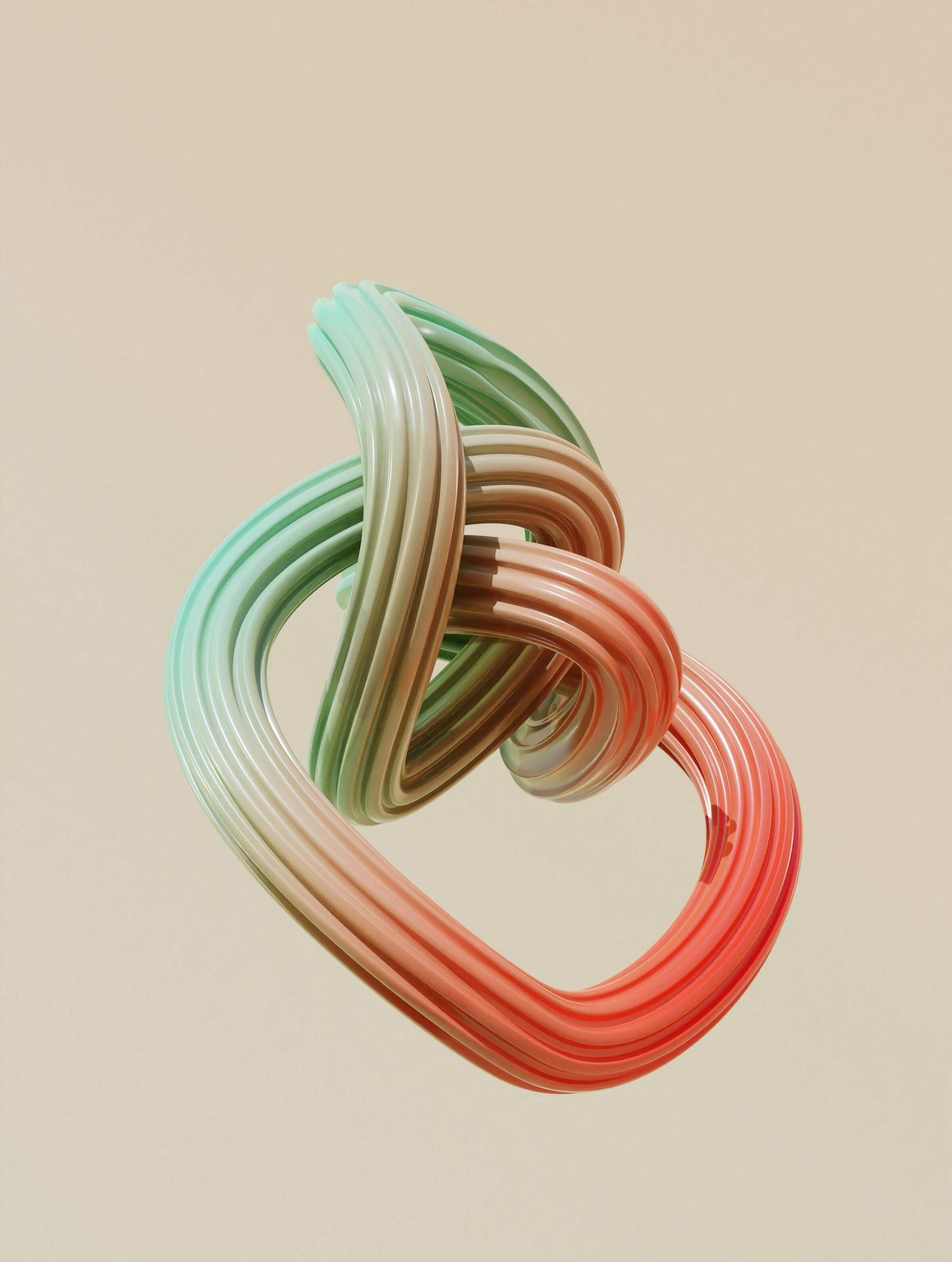 An abstract looping 3D form in mint and lilac
